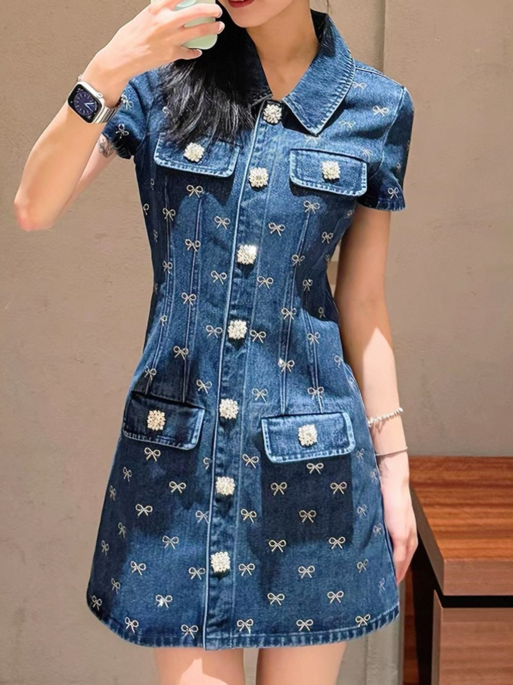 Denim Button-Front Mini Dress